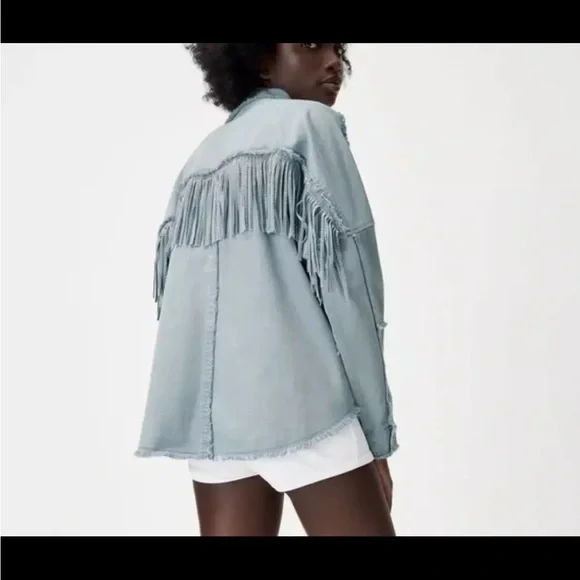 Zara Denim Fringe Shirt - Picture 2 of 7